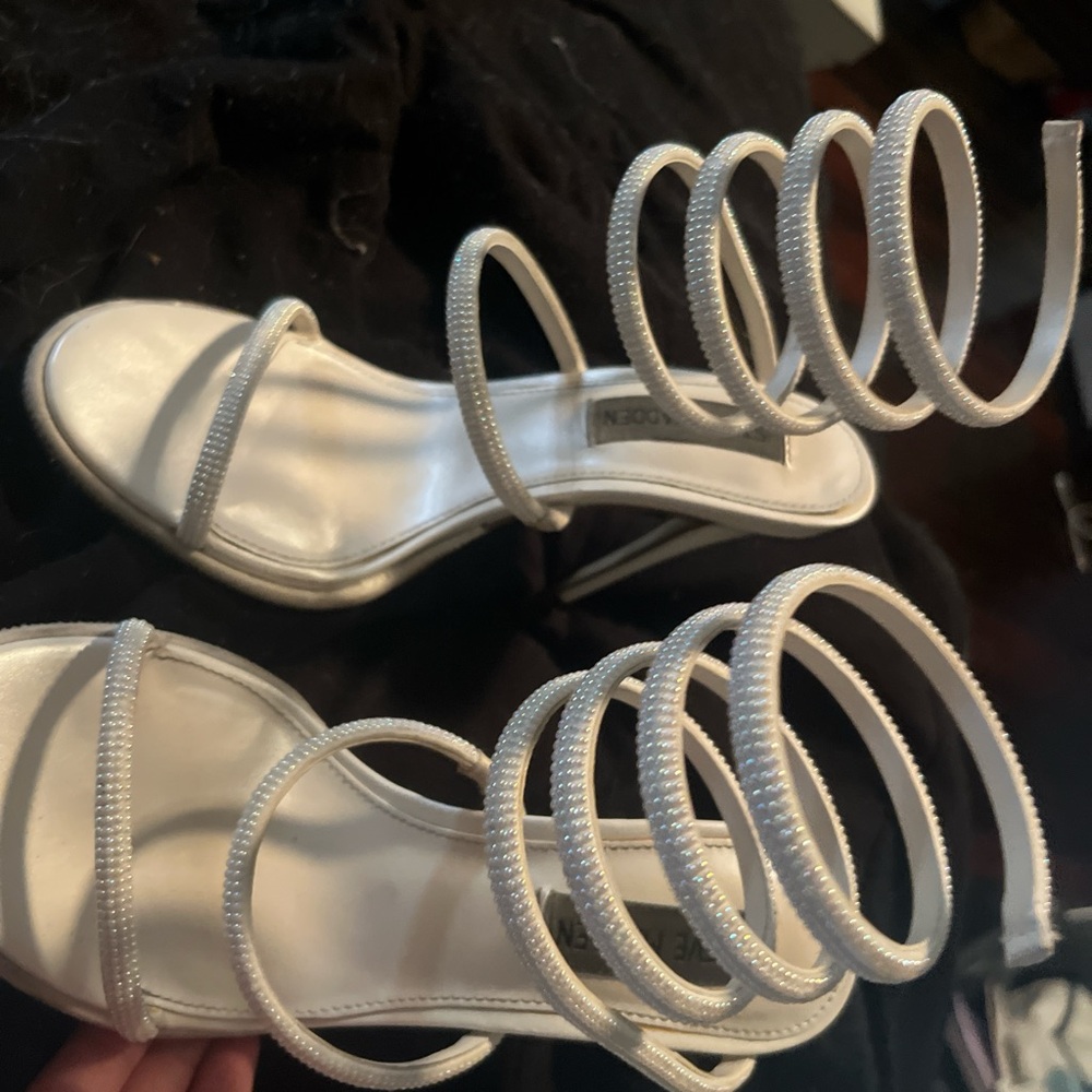 Steve Madden White Spiral Strap Heels